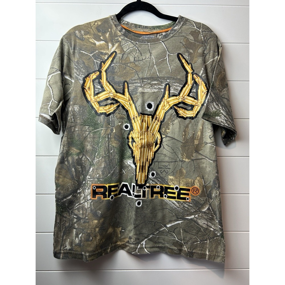 Men's Realtree Buck Shell Sz Medium (38/40) Woodland‎ Camouflage Bullets T-Shirt